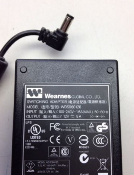 NEW Wearnes WDS060120 replacment 12V 5amp 60W AC adapter