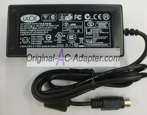 Lacie GP-ACU034A-0512 12V 2A 5V 2A Power AC Adapter